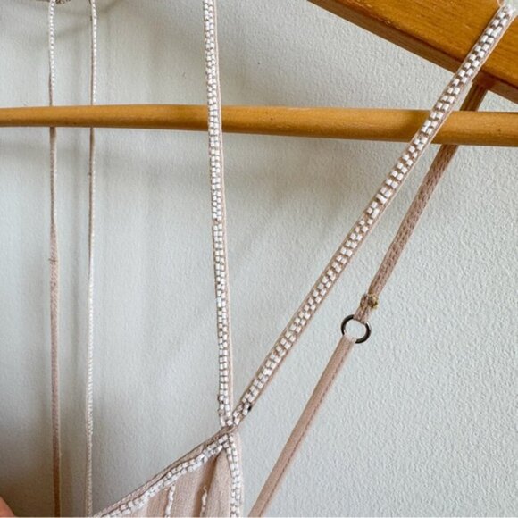 HAUTE HIPPIE • Winds of Change Beaded Feather Silk Slip Dress in Buff - Picture 4 of 16